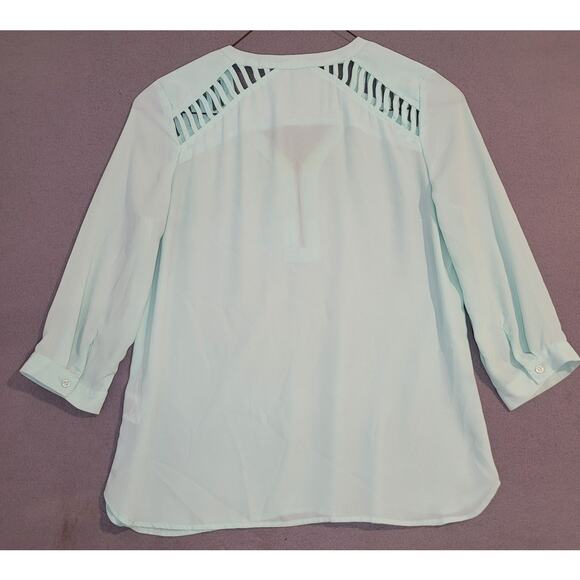 BONGO Mint Green Blouse Top L Shoulder Cut Out Front Zip Pullover EUC - Picture 2 of 8